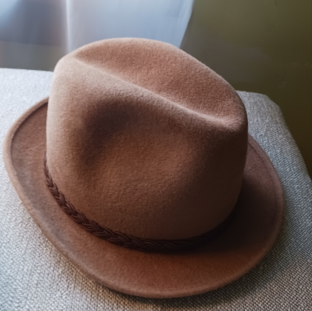 Vintage ADAM New York Tan Mens Wool Braided Band Fedora Hat 6 7/8Mad